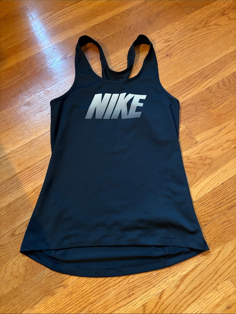 Nike Black Racerback Tank with Gradient Silver NIKE Logo
